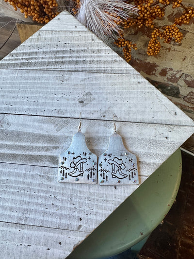 Sharon Cattle Tag w/ Engraved Cowboy Boot Earrings ✜ON SALE NOW: 25% OFF✜