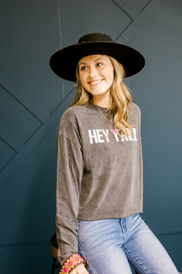 Jacob Grey Hey Y'all Long Sleeve Top ✜ON SALE NOW | 40% OFF✜