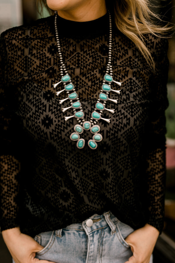 Keisha Squash Blossom Turquoise Necklace ✜ON SALE NOW✜