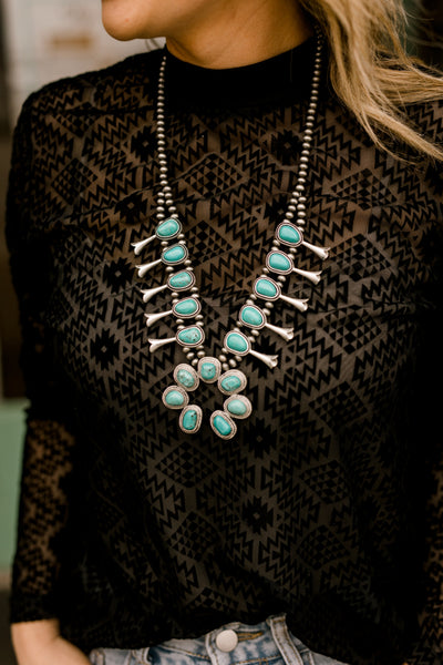 Keisha Squash Blossom Turquoise Necklace ✜ON SALE NOW✜