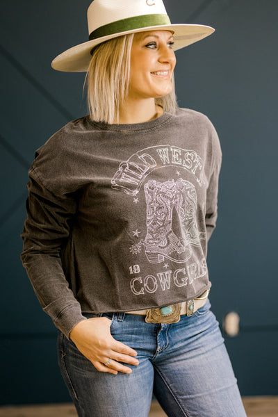 Lacy Wild West Cowgirls Long Sleeve Top [Black] ✜ON SALE NOW: 40% OFF✜