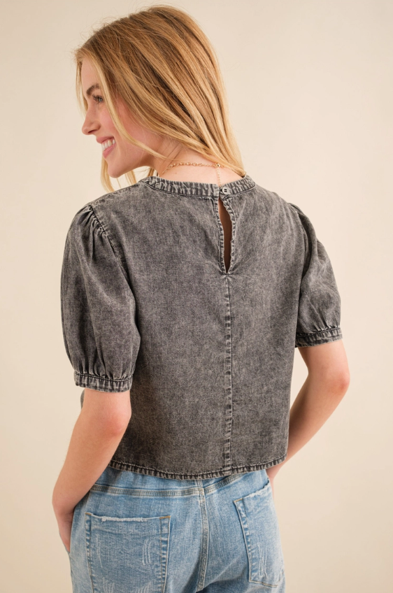 Danni Shirred Puff Sleeves Denim Top ✜ON SALE NOW: 25% OFF✜