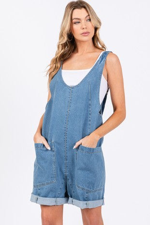 Vincent Denim Overall Shorts Jumpsuit