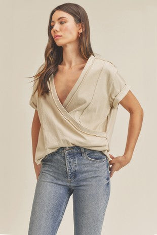 Sonya Exposed Seam Wrap Top [Taupe] ✜ON SALE NOW: 25% OFF✜