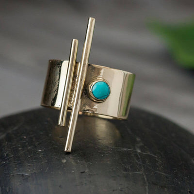 Gabby Brass Turquoise Bar Ring