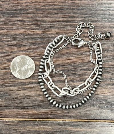 Amy 3-strand Navajo Pearl, Chain Bracelet