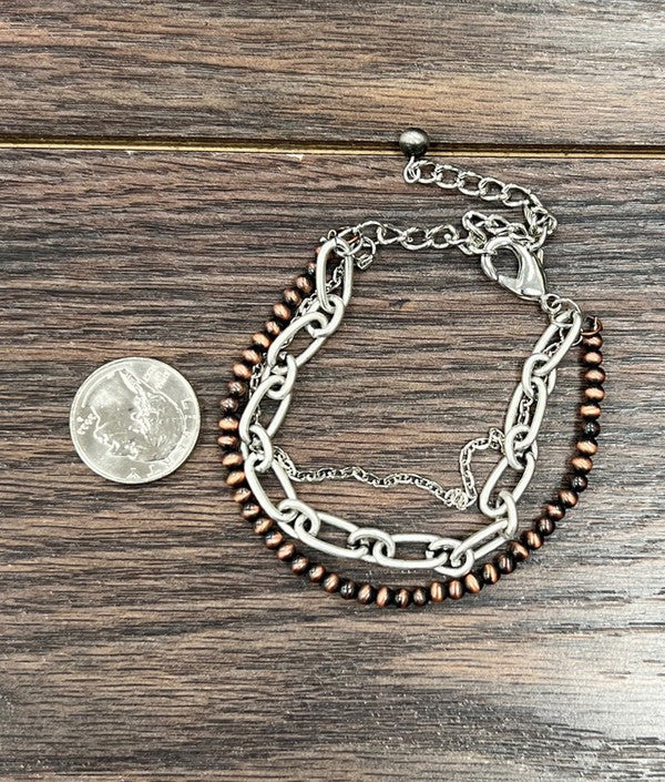 Cierra 3-strand Copper Navajo Pearl Chain Bracelet