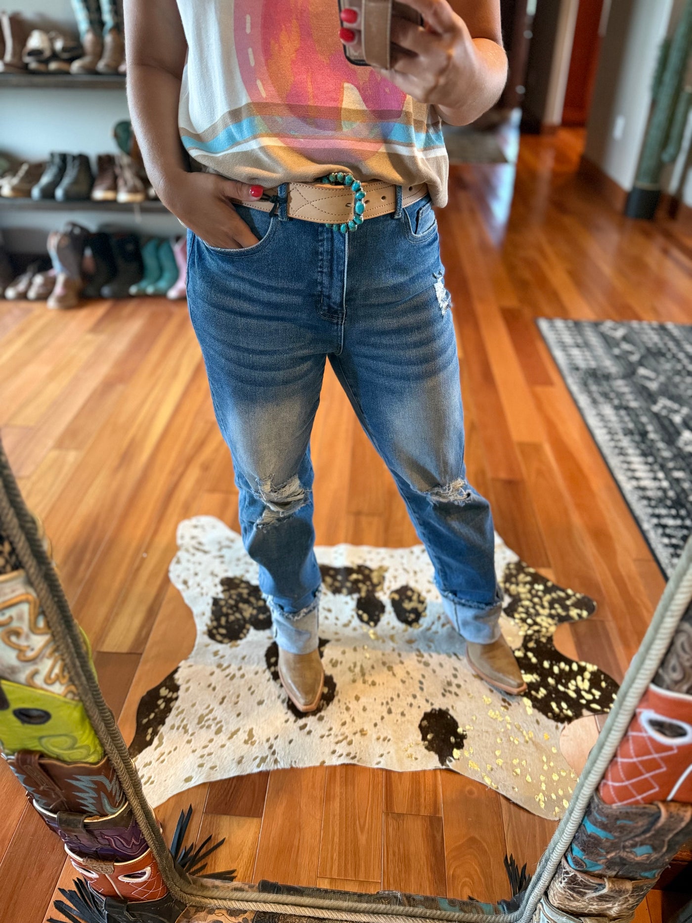 Quincy High Rise Distressed Cuffed Hem Boyfriend Jeans