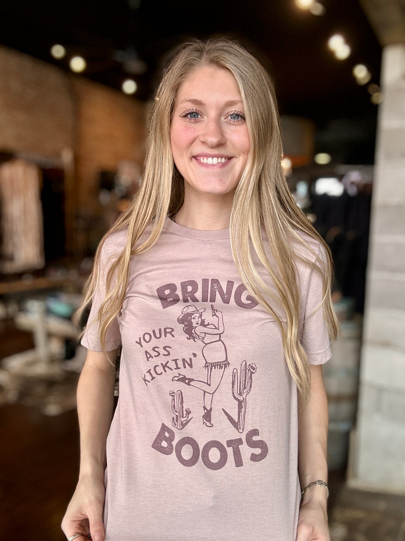 Ada Bring Your Boots Graphic Tee On Model