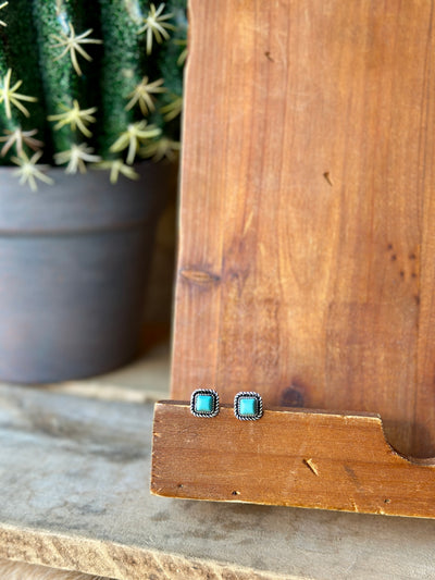 Sally Square Turquoise Stud Earrings