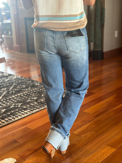 Quincy High Rise Distressed Cuffed Hem Boyfriend Jeans