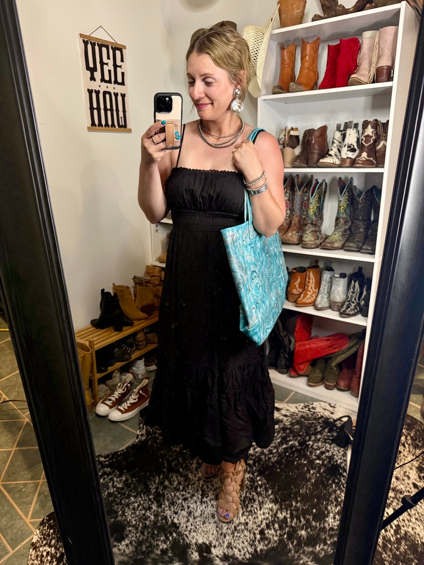 Hattie Tooled Leather Tote Bag [Turquoise]