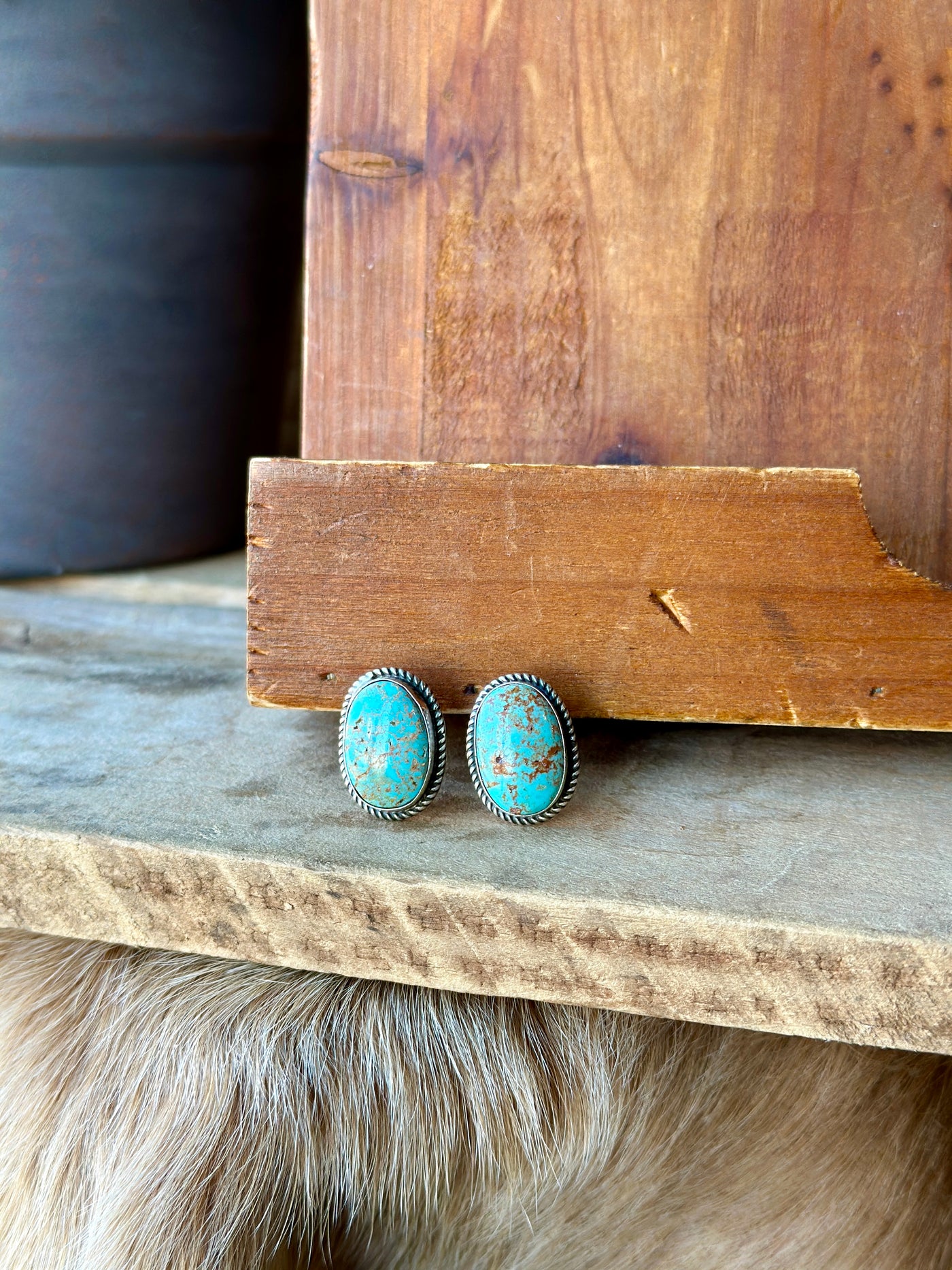 Marlin Authentic Turquoise Rope Border Stud Earrings