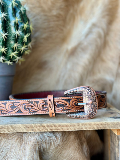 Dahlia Tooled Leather Belt [Black, Tan, Copper]