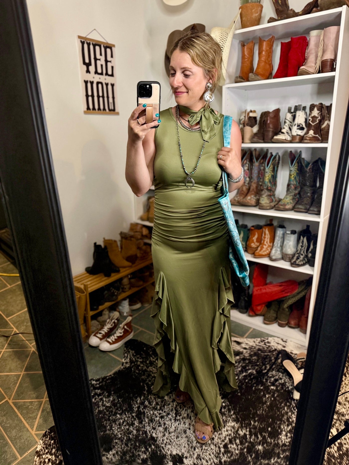 Julia Ruffled Midi Dress [Olive]