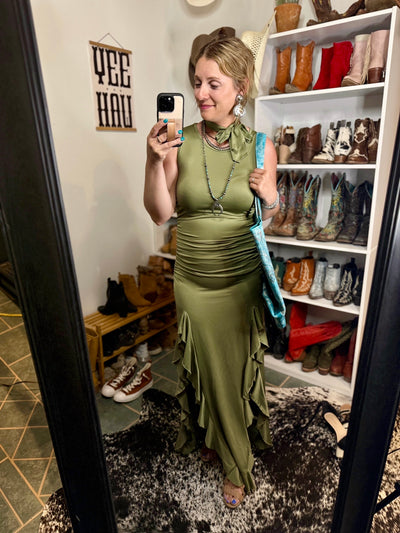 Julia Ruffled Midi Dress [Olive]