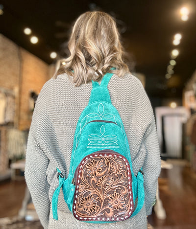 Dora Suede Leather Backpack [Teal]