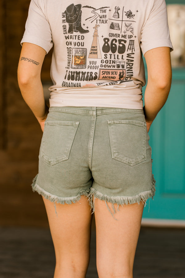 Karla High-Rise Denim Shorts [Olive] ✜ON SALE NOW✜
