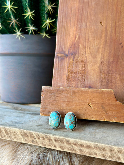 Marlin Authentic Turquoise Rope Border Stud Earrings