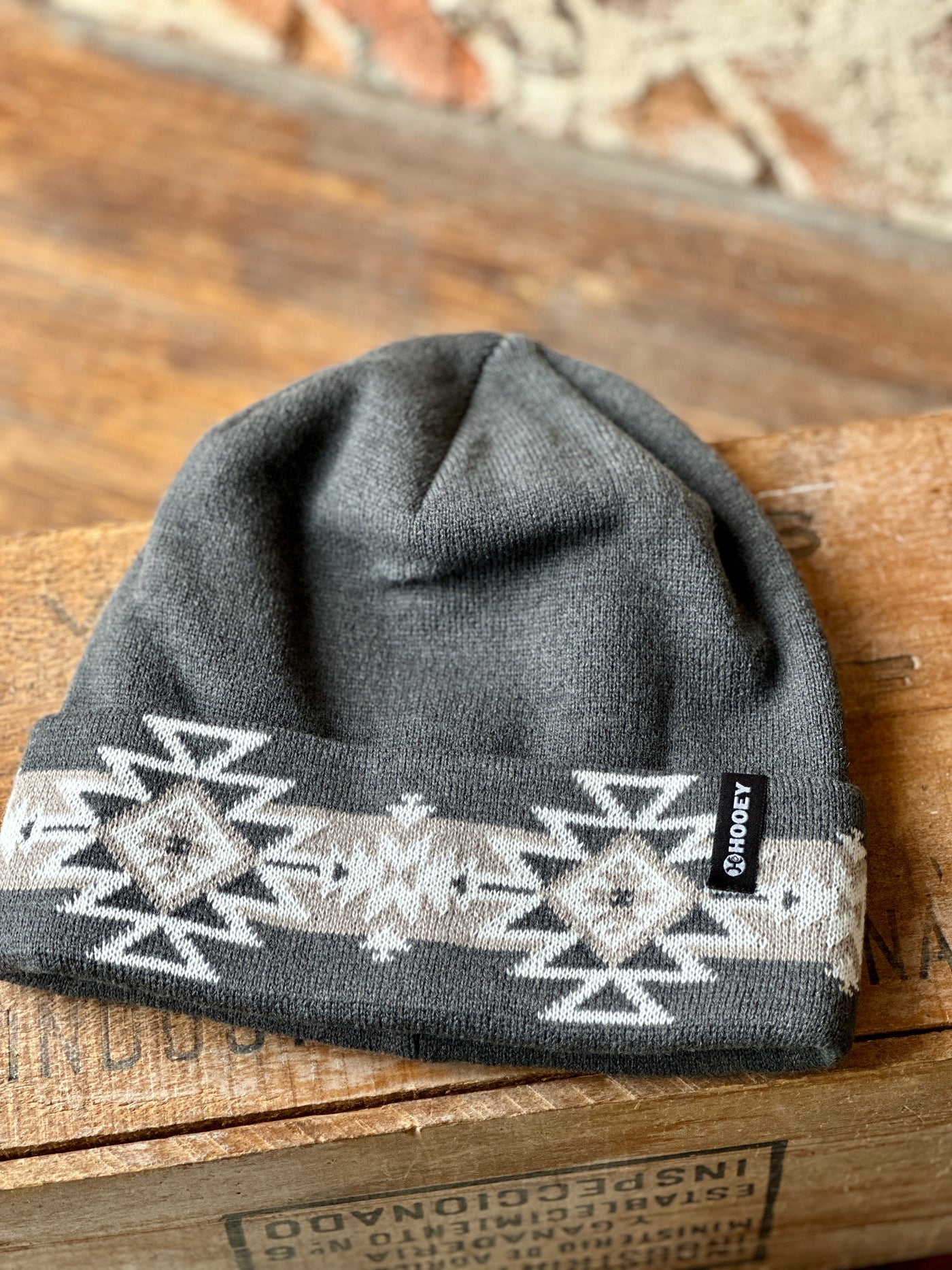 Hooey Beanie [Grey w/ White Aztec Stripe]