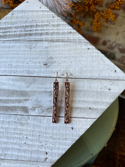 Brodie Copper Floral Engraved Earrings