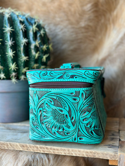 Jessica Tooled Leather Makeup Bag [Aqua]