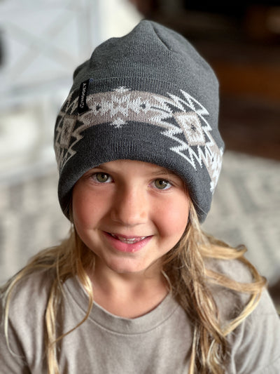 Hooey Beanie [Grey w/ White Aztec Stripe]