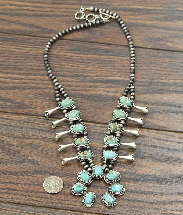 Keisha Squash Blossom Turquoise Necklace