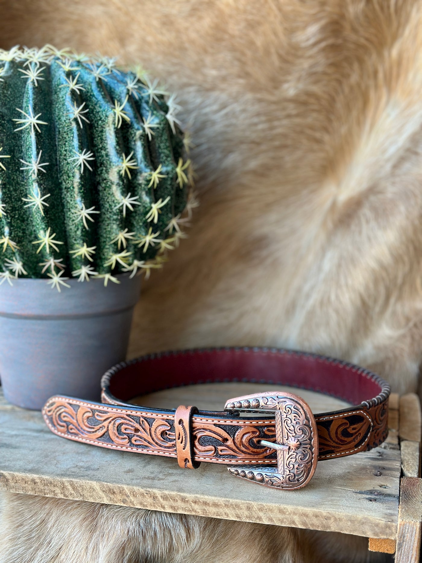 Dahlia Tooled Leather Belt [Black, Tan, Copper]