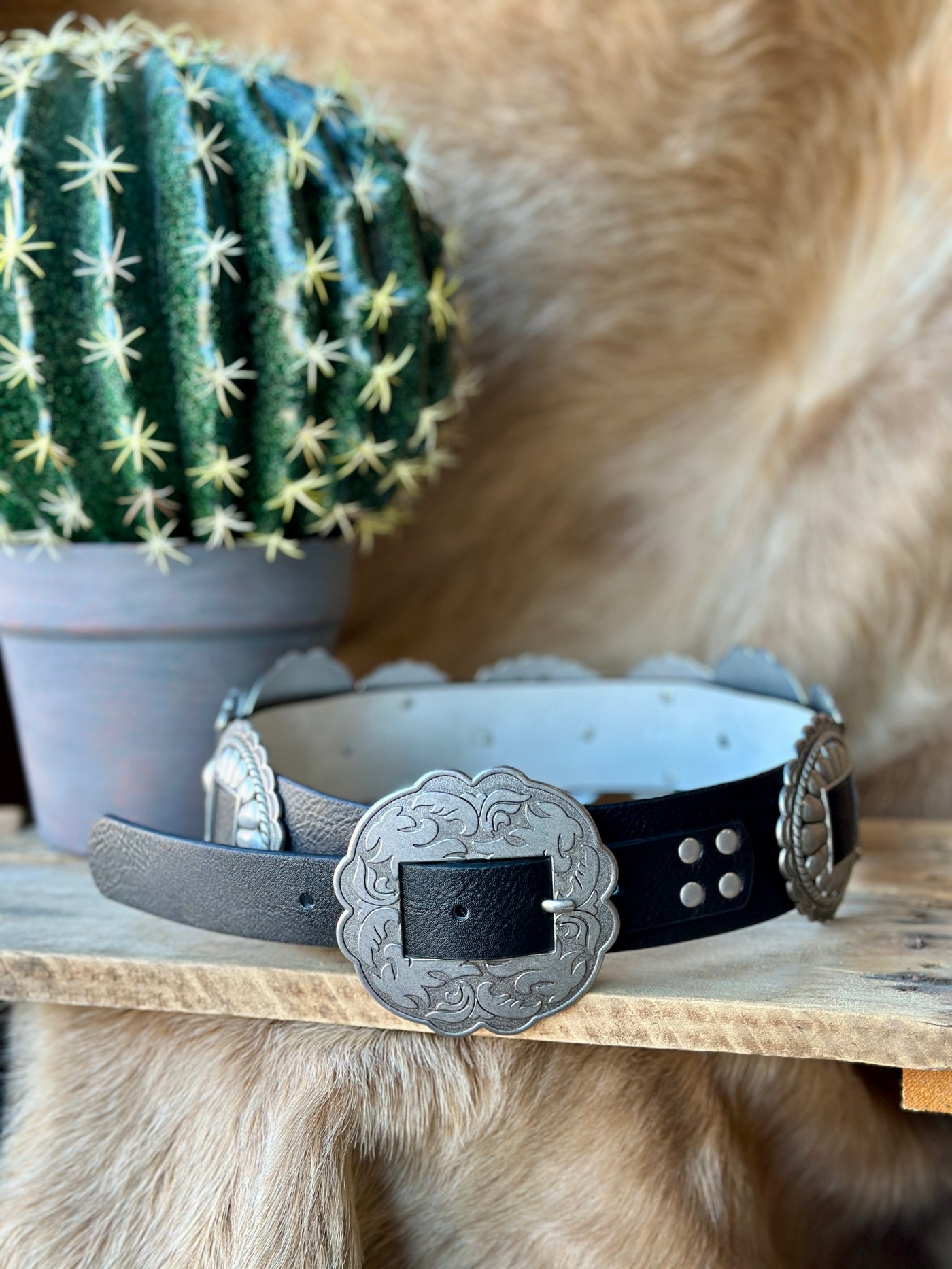 Lily Leather Concho Belt [Black]