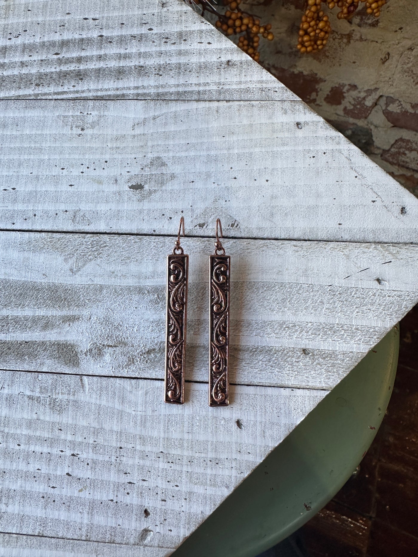 Brodie Copper Floral Engraved Earrings