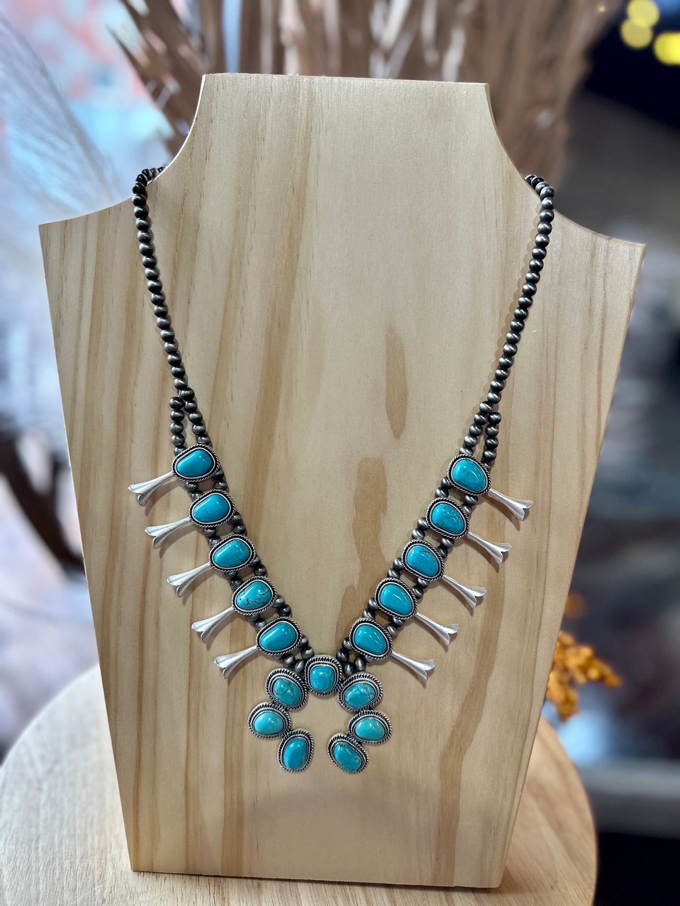 Keisha Squash Blossom Turquoise Necklace