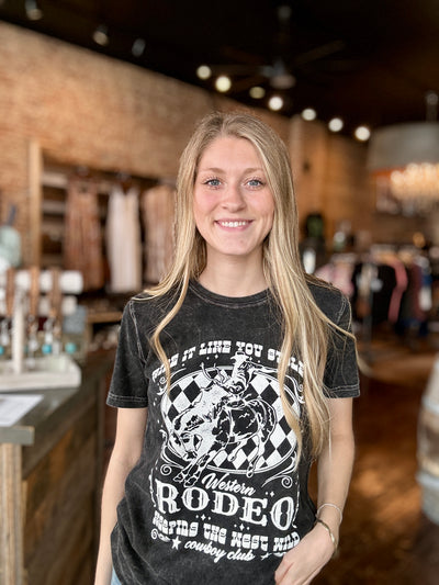 Crystal Rodeo Checkered Flag Graphic Tee