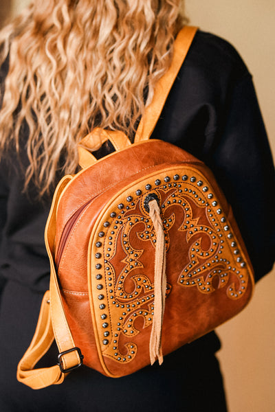 Alison Boot Stitch Studded Backpack [Tan] ✜ON SALE NOW | 40% OFF✜