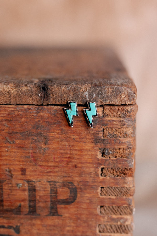 Alvina Turquoise Stone Lightning Bolt Stud Earrings