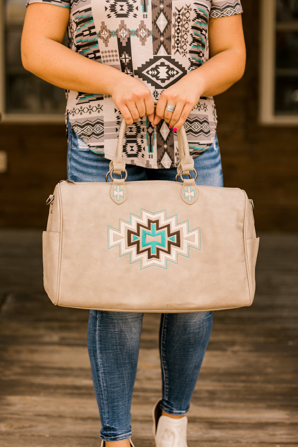 Amari Khaki Tan Aztec Print Weekender Bag ✜