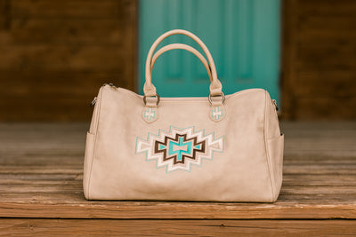 Amari Khaki Tan Aztec Print Weekender Bag ✜