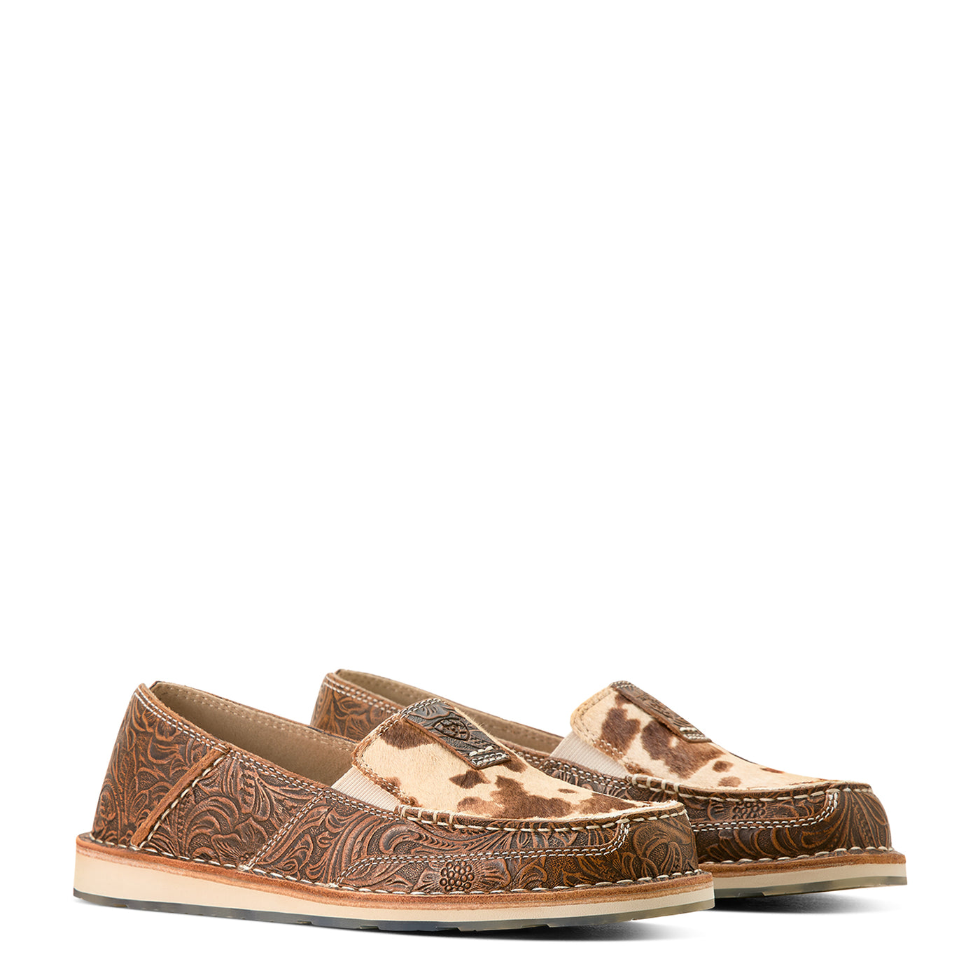 Ariat Cruiser Slip On Shoes for Ladies [Tan Floral Emboss Brindle Hair on Hide]