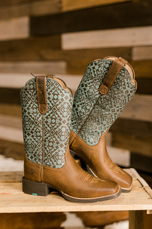 Ariat Round Up Wide Square Toe [Turq. Aztec Uppers] ✜ON SALE NOW | 40% OFF✜