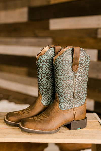 Ariat Round Up Wide Square Toe [Turq. Aztec Uppers] ✜ON SALE NOW | 40% OFF✜