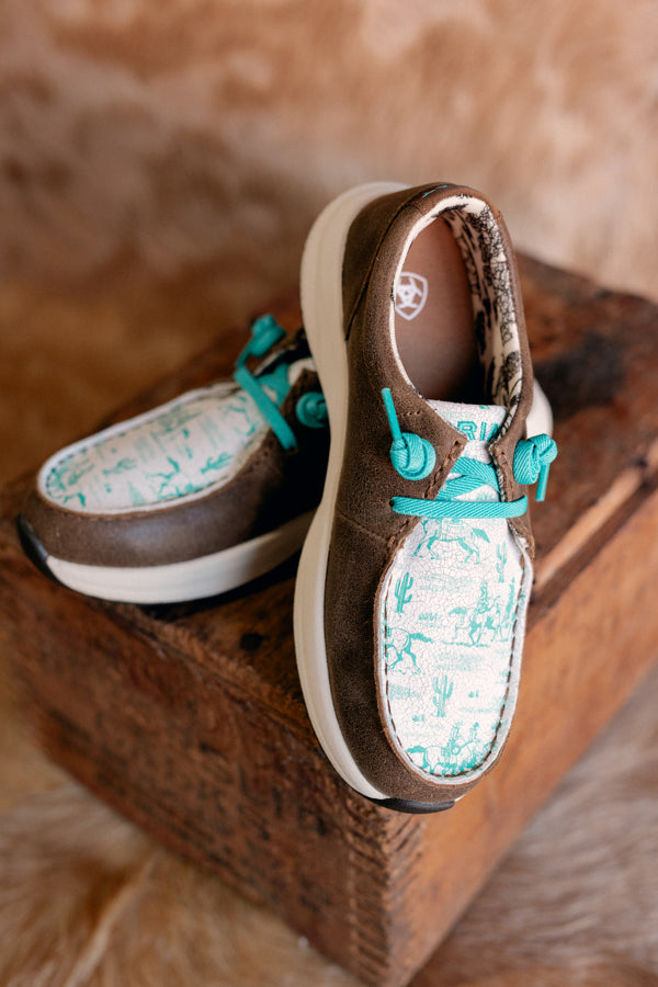 Cactus & Cowboy Print Ariat Buckeye Slip-On Shoe [Turquoise & Honey Bear], Ariat Style 10053714.