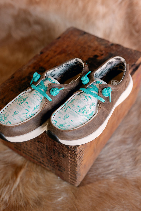 Waterproof Western Ariat Buckeye Slip-On Shoe [Turquoise & Honey Bear]