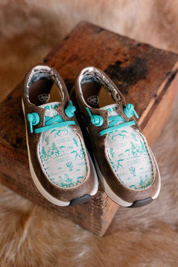 Western Horse Print on Ariat Buckeye Slip-On Shoes [Turquoise & Honey Bear] are waterproof and slip-resistant.