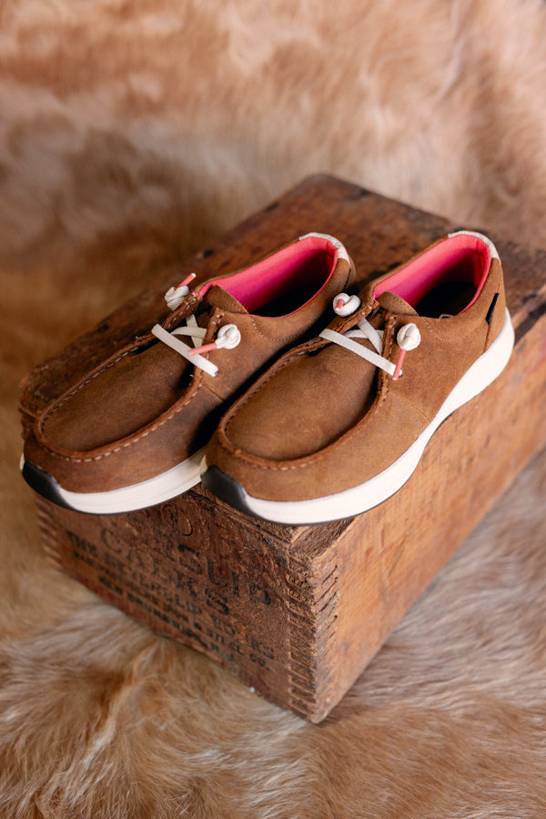 Waterproof Ariat Brand Buckeye Slip-on Loafer Shoe [Weathered Honey Brown]