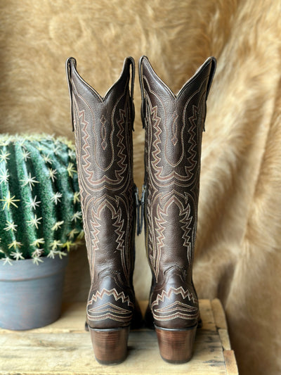 Ariat Casanova Snip Toe Boot in Rich Chocolate – Tall Western Leather Boot with Snip Toe and 2.5” Heel