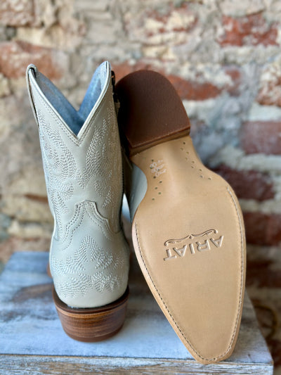 White Quartz Ariat Cate Western Zippered Boot with resoleable Goodyear welt construction for longevity and comfort.