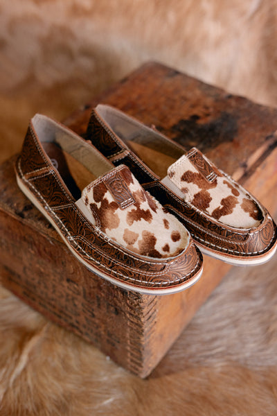 Ladies Ariat Cruiser Slip On Shoe [Tan Floral Emboss Brindle Hair on Hide]