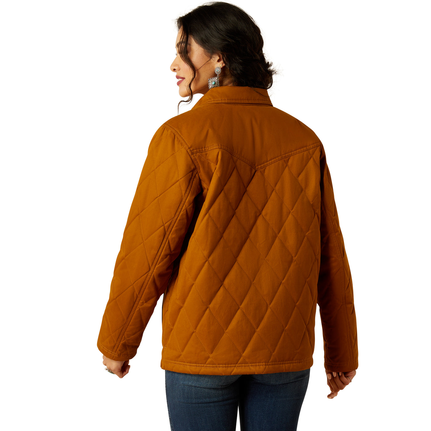 Ladies’ Winter Ariat Grizzly Quilted Barn Jacket in Chestnut Brown with Aztec Lining