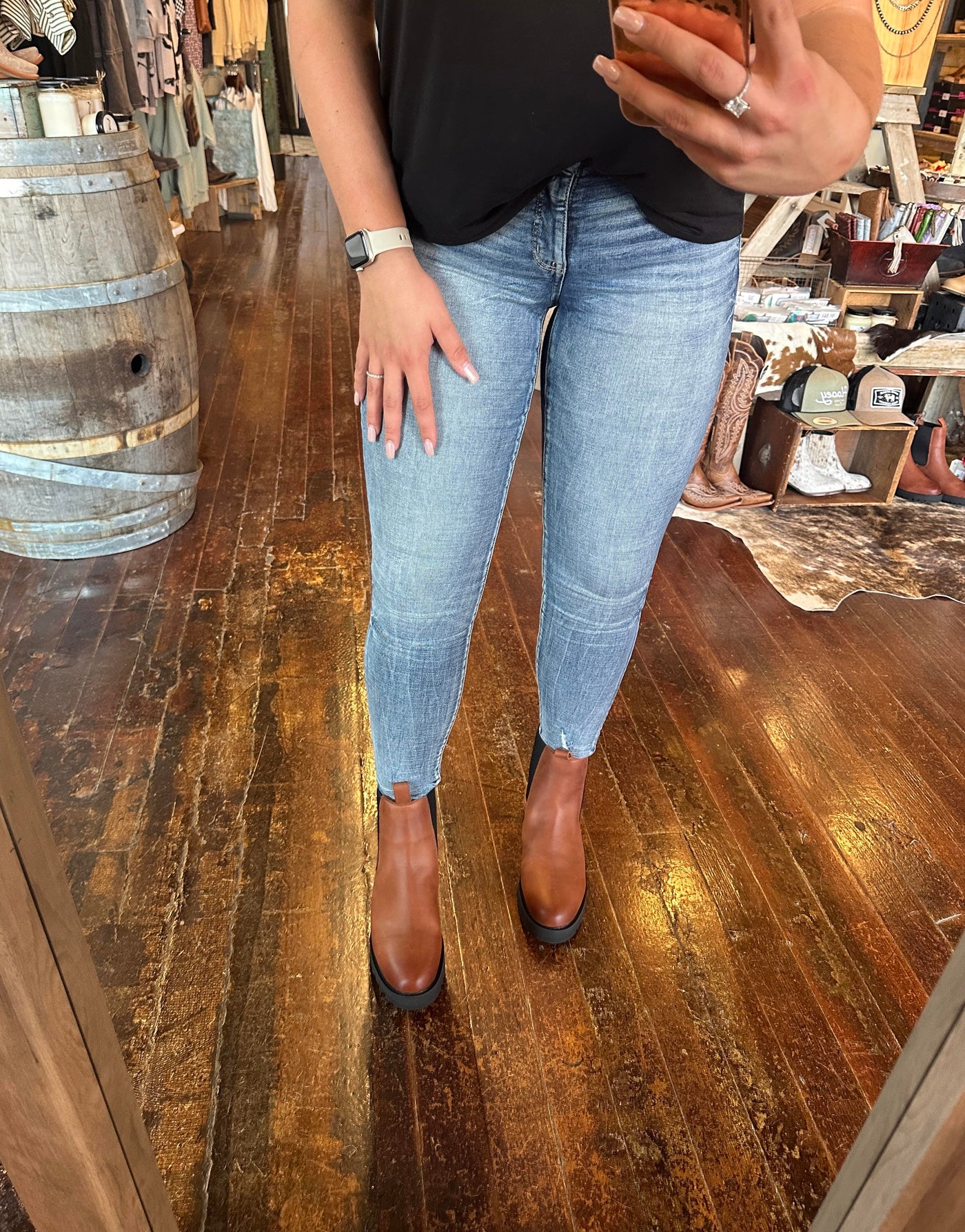 Ariat Wexford Rockwood boots paired with casual jeans, ideal for all seasons and any cut of denim.