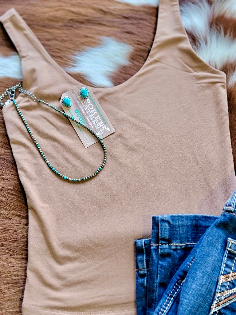 Asti Basic Scoop-Neck Tank Top [Toffee]